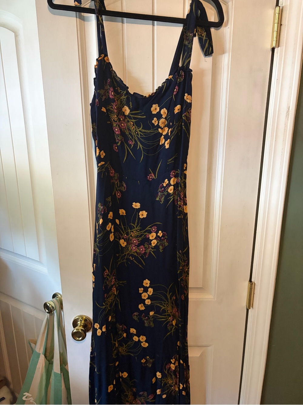 Reformation Navy Floral Tie-Shoulder Maxi Dress